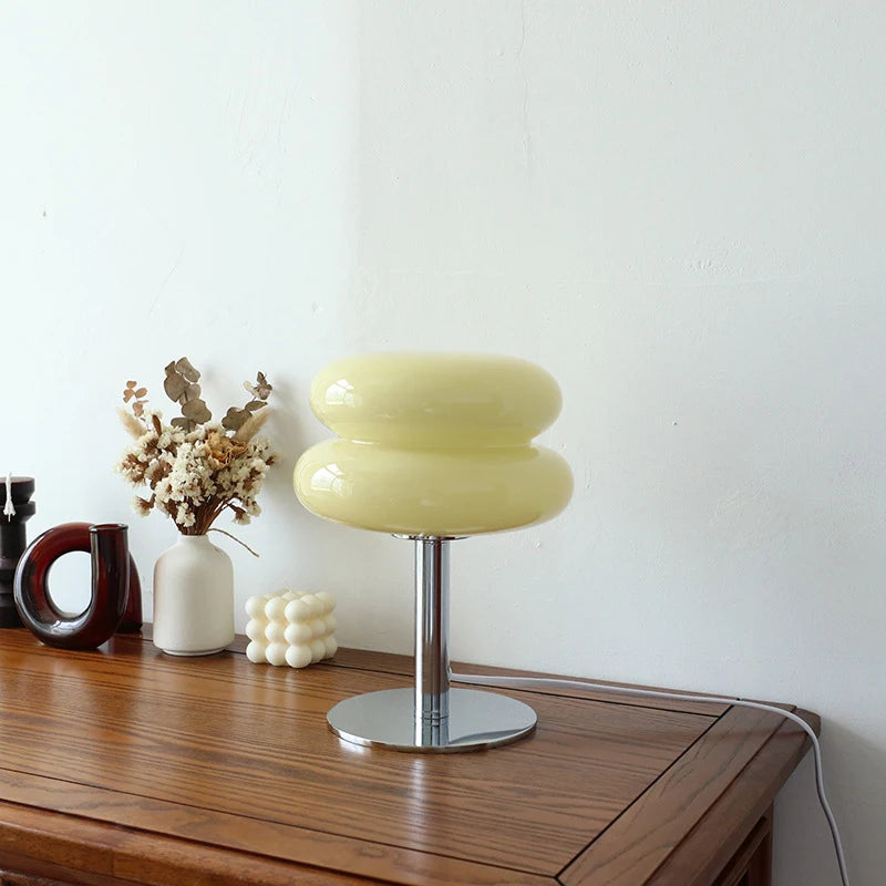 Mid-Century Glas-Tischleuchte „Lumina“ – Retro Pilz-Design in Chrom