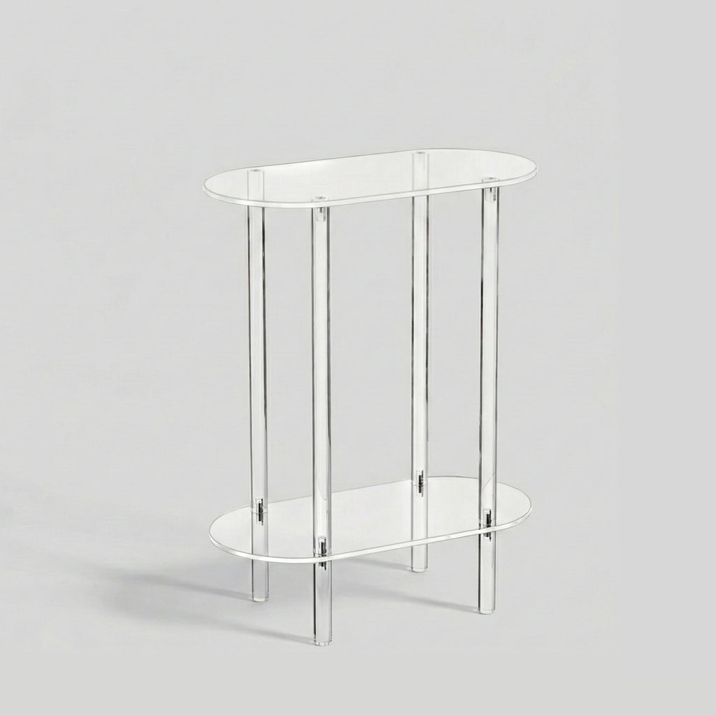 Mid-Century Acryl Beistelltisch „Crystal“ – Transparenter Design-Organizer & Nachttisch